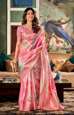 Pink Designer Digital Printed Soft silk blend Saree With Blouse 1