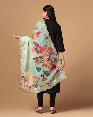 Digital print orgenza sequnce work dupatta for women and girls to wear on gown chaniya choli kurti etc 3