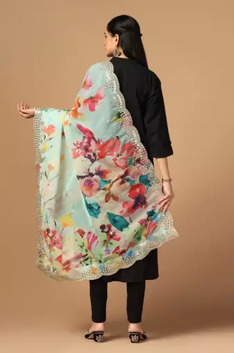 Digital print orgenza sequnce work dupatta for women and girls to wear on gown chaniya choli kurti etc