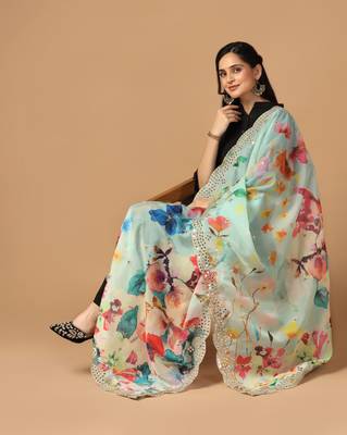Digital print orgenza sequnce work dupatta for women and girls to wear on gown chaniya choli kurti etc 4
