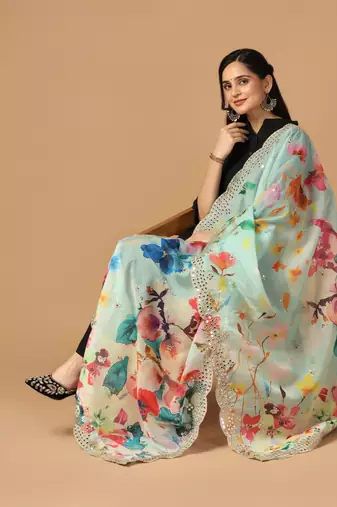 Digital print orgenza sequnce work dupatta for women and girls to wear on gown chaniya choli kurti etc