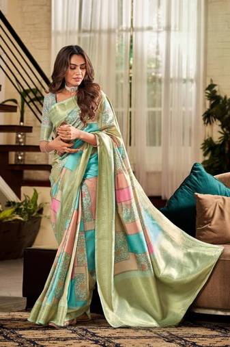 Multicolor Designer Digital Printed Soft silk blend Saree With Blouse