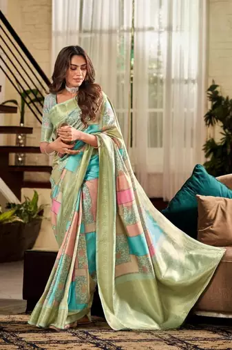 Multicolor Designer Digital Printed Soft silk blend Saree With Blouse