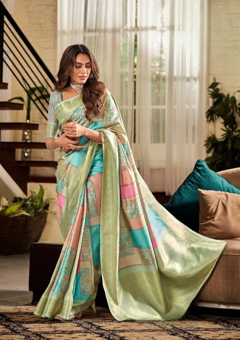 Multicolor Designer Digital Printed Soft silk blend Saree With Blouse