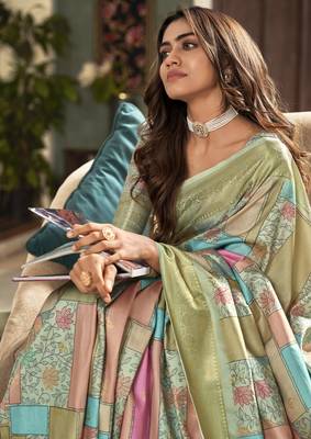 Multicolor Designer Digital Printed Soft silk blend Saree With Blouse 2