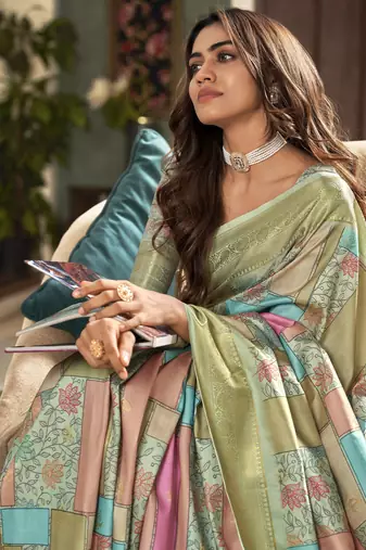 Multicolor Designer Digital Printed Soft silk blend Saree With Blouse