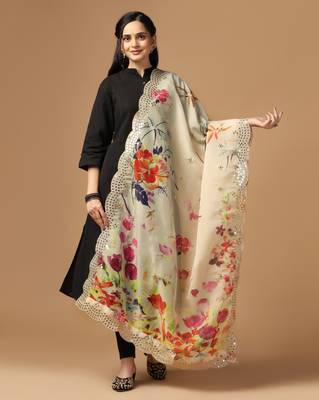 Digital print orgenza sequnce work dupatta for women and girls to wear on gown chaniya choli kurti etc 1