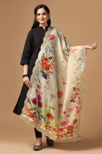 Digital print orgenza sequnce work dupatta for women and girls to wear on gown chaniya choli kurti etc