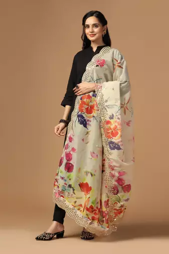 Digital print orgenza sequnce work dupatta for women and girls to wear on gown chaniya choli kurti etc