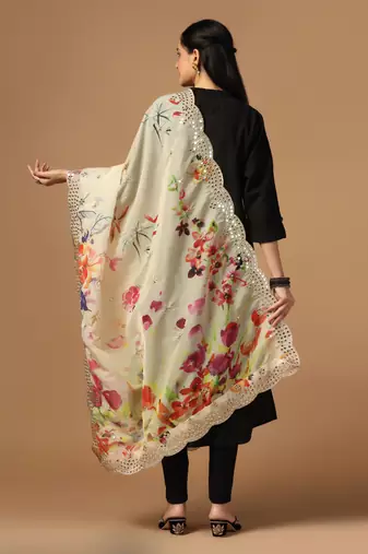 Digital print orgenza sequnce work dupatta for women and girls to wear on gown chaniya choli kurti etc