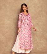 Cotton  printed women's angrakha - dark pink