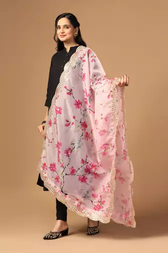 Digital print orgenza sequnce work dupatta for women and girls to wear on gown chaniya choli kurti etc