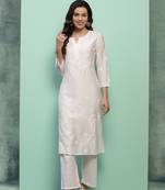 Chanderi  solid women's long kurta - white