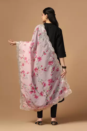 Digital print orgenza sequnce work dupatta for women and girls to wear on gown chaniya choli kurti etc