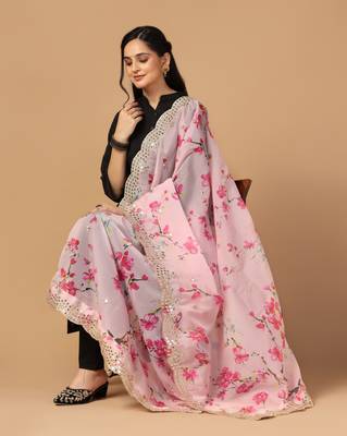 Digital print orgenza sequnce work dupatta for women and girls to wear on gown chaniya choli kurti etc 5