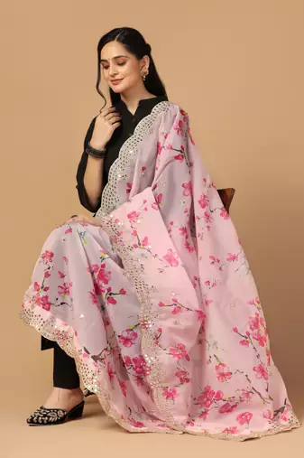 Digital print orgenza sequnce work dupatta for women and girls to wear on gown chaniya choli kurti etc