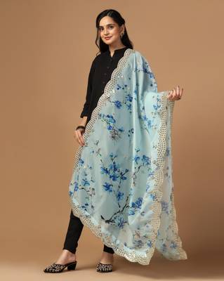 Digital print orgenza sequnce work dupatta for women and girls to wear on gown chaniya choli kurti etc 2