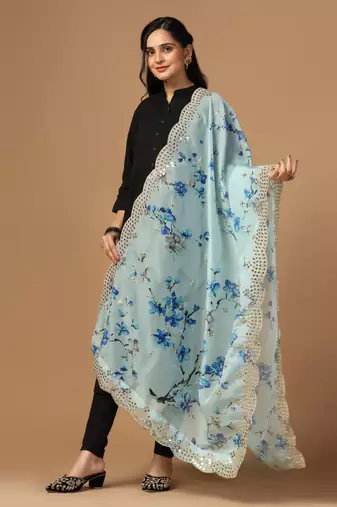 Digital print orgenza sequnce work dupatta for women and girls to wear on gown chaniya choli kurti etc