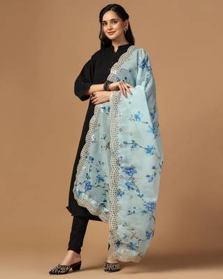 Digital print orgenza sequnce work dupatta for women and girls to wear on gown chaniya choli kurti etc 3