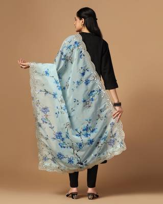 Digital print orgenza sequnce work dupatta for women and girls to wear on gown chaniya choli kurti etc 4