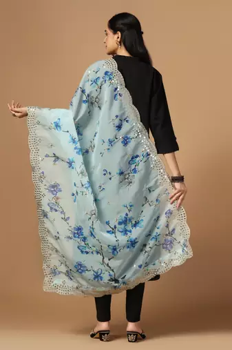 Digital print orgenza sequnce work dupatta for women and girls to wear on gown chaniya choli kurti etc