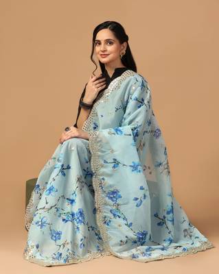 Digital print orgenza sequnce work dupatta for women and girls to wear on gown chaniya choli kurti etc 5
