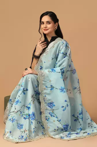 Digital print orgenza sequnce work dupatta for women and girls to wear on gown chaniya choli kurti etc