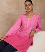 Rayon  solid women's short kurta - pink