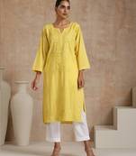 Cotton  solid women's long kurta - yellow