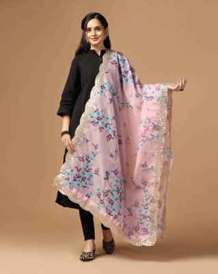 Digital print orgenza sequnce work dupatta for women and girls to wear on gown chaniya choli kurti etc 1