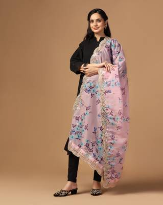 Digital print orgenza sequnce work dupatta for women and girls to wear on gown chaniya choli kurti etc 2