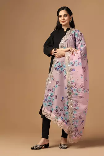 Digital print orgenza sequnce work dupatta for women and girls to wear on gown chaniya choli kurti etc