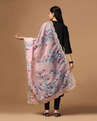 Digital print orgenza sequnce work dupatta for women and girls to wear on gown chaniya choli kurti etc 3