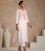 Cotton chikankari solid women's long kurta - white