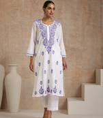 Cotton  solid women's long kurta - white
