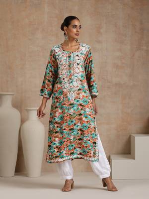 Rayon  printed women's long kurta - multicolor 1