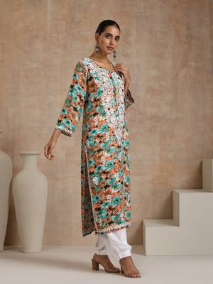 Rayon  printed women's long kurta - multicolor 2