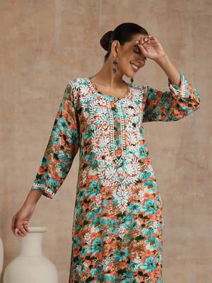Rayon  printed women's long kurta - multicolor 4