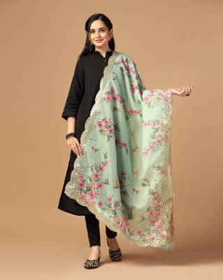 Digital print orgenza sequnce work dupatta for women and girls to wear on gown chaniya choli kurti etc 1