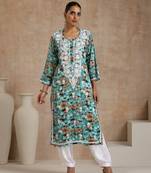 Rayon  printed women's long kurta - blue