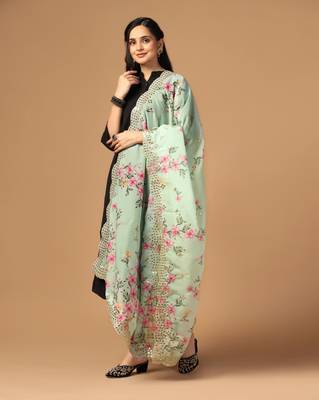 Digital print orgenza sequnce work dupatta for women and girls to wear on gown chaniya choli kurti etc 2