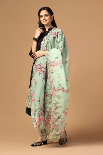 Digital print orgenza sequnce work dupatta for women and girls to wear on gown chaniya choli kurti etc