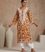 Rayon  printed women's long kurta - mustard