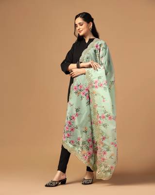 Digital print orgenza sequnce work dupatta for women and girls to wear on gown chaniya choli kurti etc 3