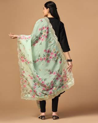 Digital print orgenza sequnce work dupatta for women and girls to wear on gown chaniya choli kurti etc 4