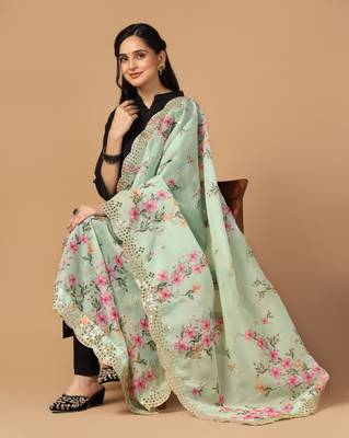 Digital print orgenza sequnce work dupatta for women and girls to wear on gown chaniya choli kurti etc 5