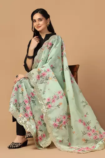 Digital print orgenza sequnce work dupatta for women and girls to wear on gown chaniya choli kurti etc