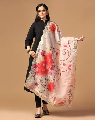 Digital print orgenza sequnce work dupatta for women and girls to wear on gown chaniya choli kurti etc 1