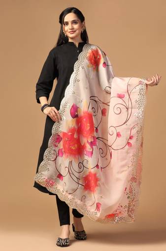 Digital print orgenza sequnce work dupatta for women and girls to wear on gown chaniya choli kurti etc