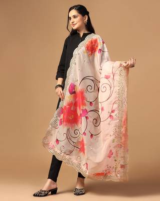 Digital print orgenza sequnce work dupatta for women and girls to wear on gown chaniya choli kurti etc 2